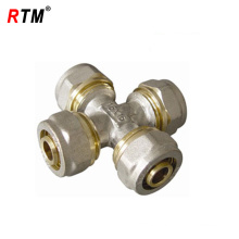 Brass cross compression pex pipe fitting